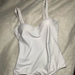 Pretty white ruched straps one piece bathing suit